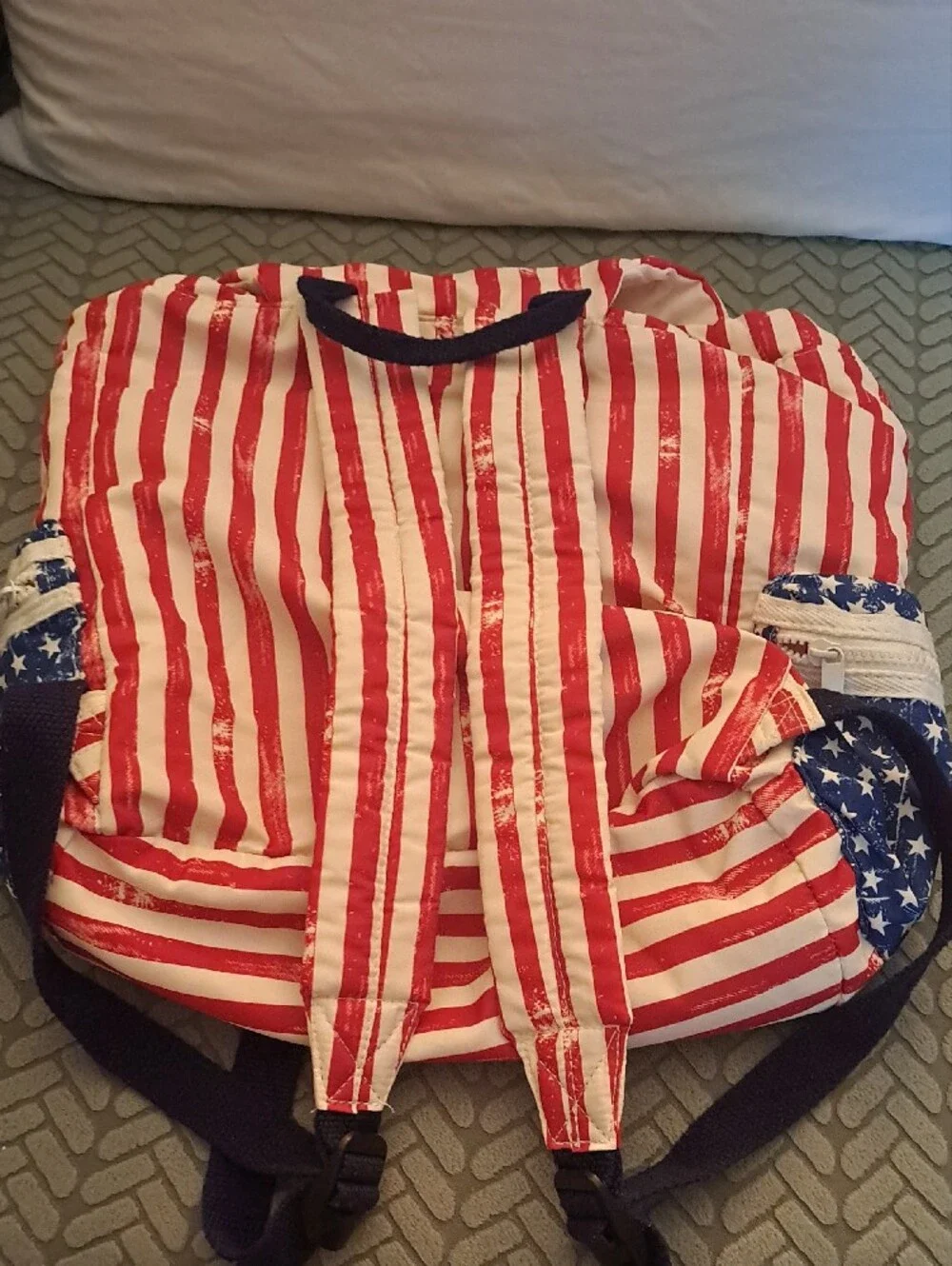 Mossimo Supply Co. Red & White Striped Backpack with Blue Star Pockets